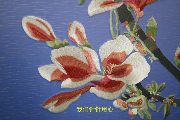 3双鹊报喜定制刺绣硬包软装软包皮革沙发布喷绘手绘浮雕矩形背景墙.jpg